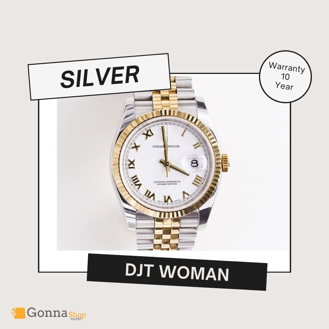 ساعة فاخرة DJT Half Gold White 36 للمرأة مطلية عيار 18 قيراط