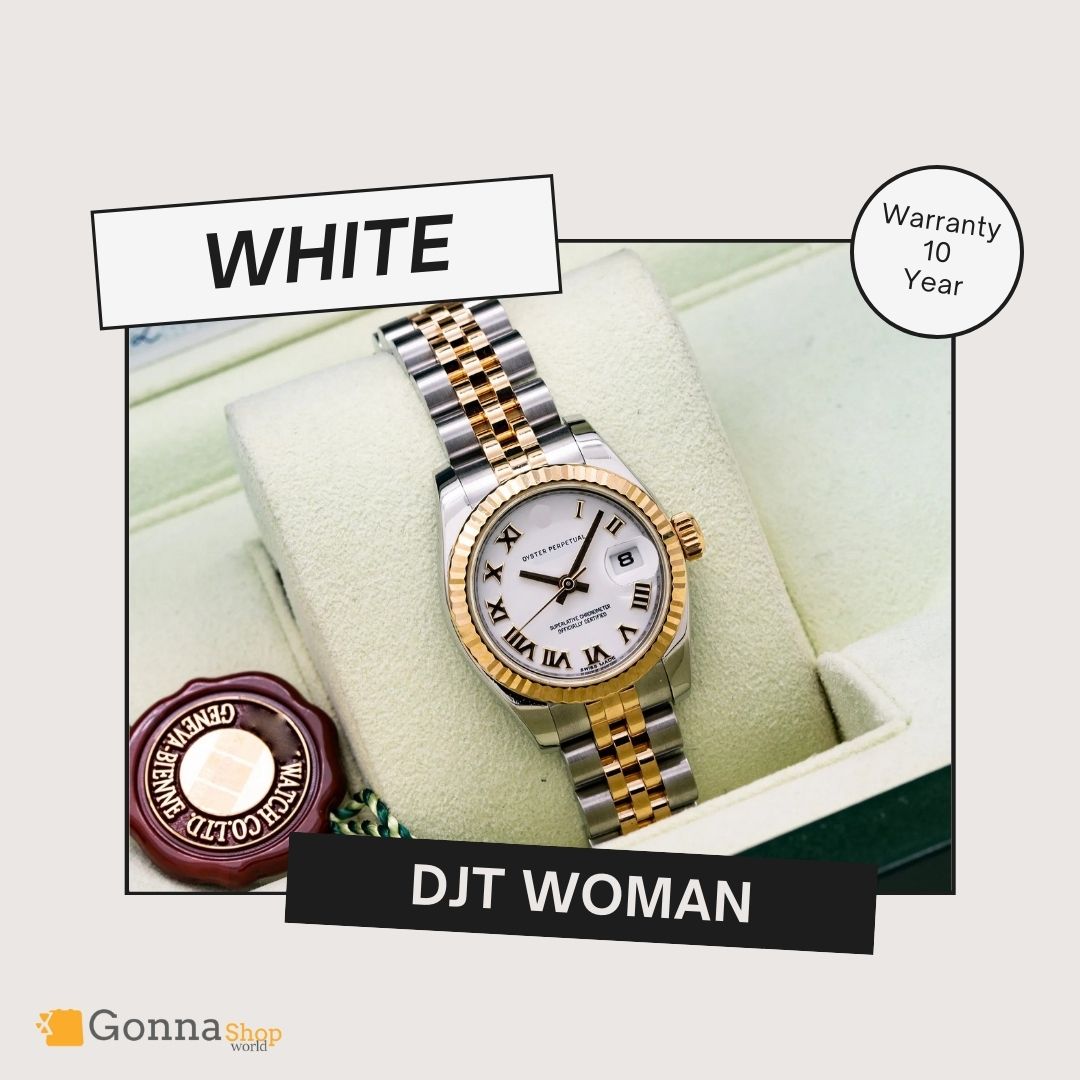 ساعة فاخرة DJT Half Gold White 36 للمرأة مطلية عيار 18 قيراط