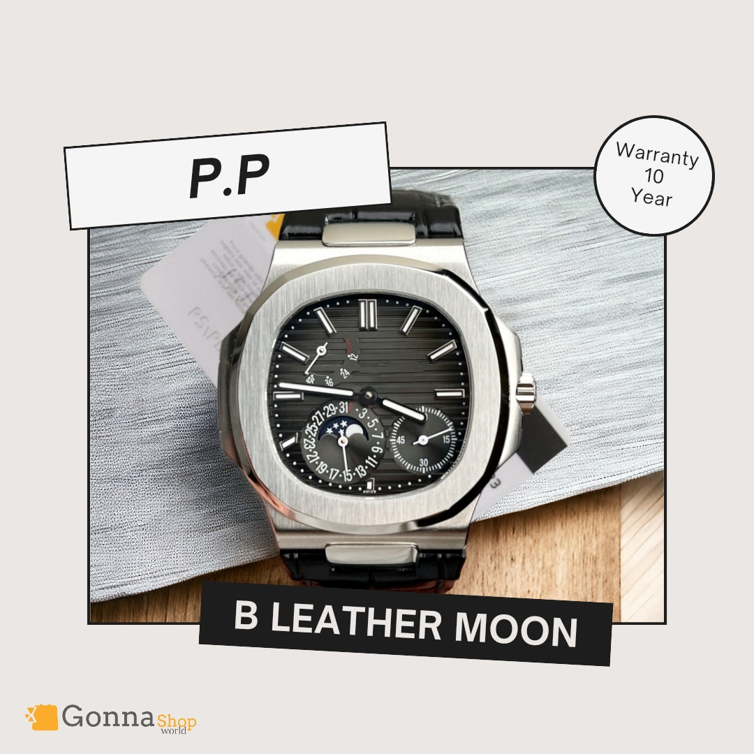 ساعة فاخرة P.p القمر جلد أسود