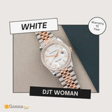 ساعة فاخرة DJT Half Gold White 36 للمرأة مطلية عيار 18 قيراط